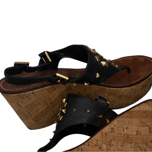 Tory Burch Studded Dale Black Cork Wedge Sandals Size  8.5 - Picture 5 of 6